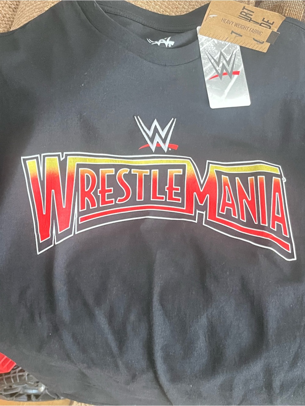 WWE Black WrestleMania Short Sleeve Tee with Red & Gold Logo